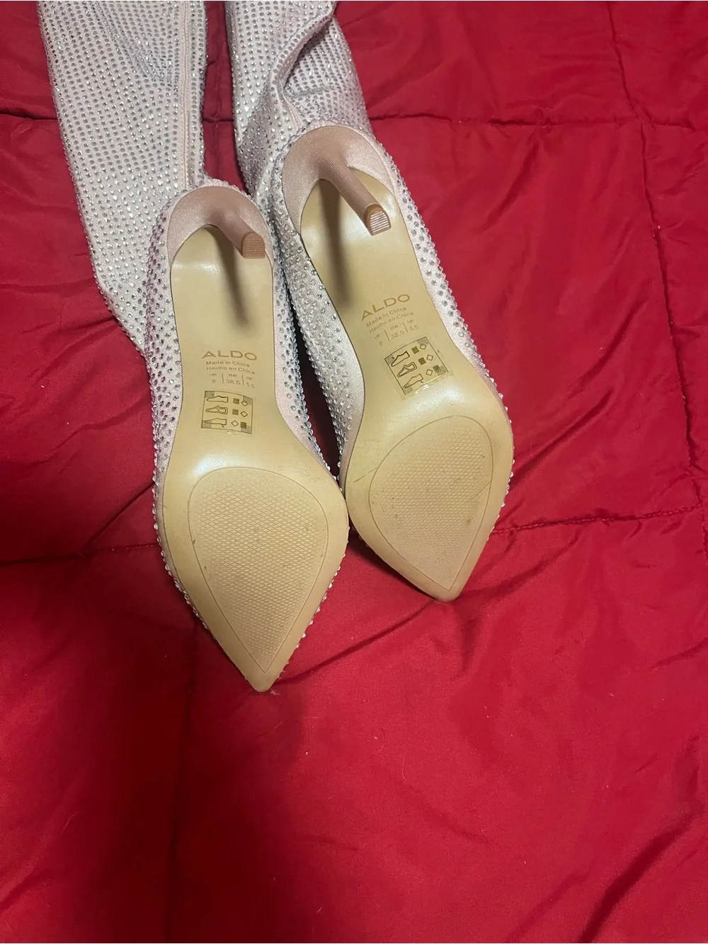 Aldo Blush Tan Rhinestone Over-the-Knee Stiletto Boots